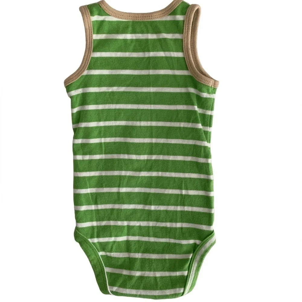 Carter's Green and White Striped Onesie with Tan Trim